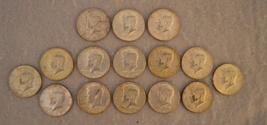 (12)1967 Kennedy Half Dollars, (2) 1965 Kennedy Half Dollars, 1966 Kennedy Half Dollar