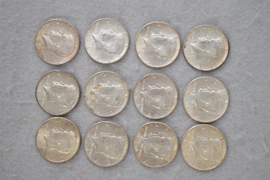 (12) 1964 Kennedy Half Dollars