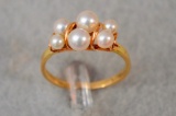 14k Gold Ring W/ (6) Small Mounted Pearls Stamped S