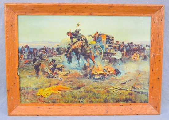 Charles M. Russell Print "Camp Cook's Troubles" Framed