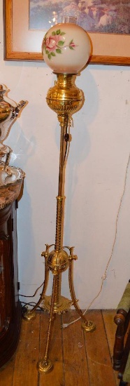 Brass Piano Lamp w/ Hand Painted Globe