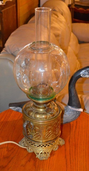21-1/2" Liberty Brass Oil Lamp, Electric Conversion w/ Unique Globe