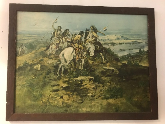 "Indians Discover Lewis & Clark" Framed C. Russell