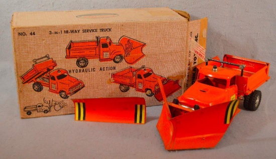 1950's Tonka 3-1 Hi-way Service Truck No. 44 W/ Hydaulic Dump, Plow & Original Box