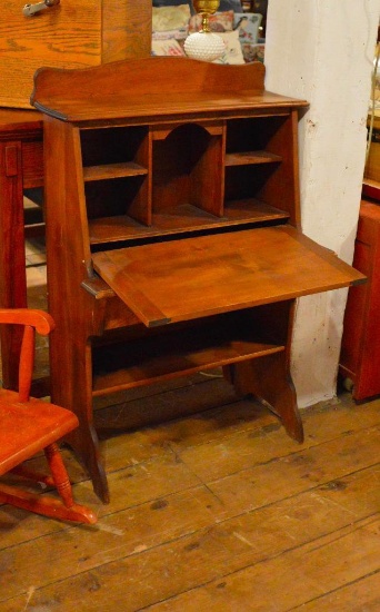 Child's Single Drawer Drop Front Walnut Desk