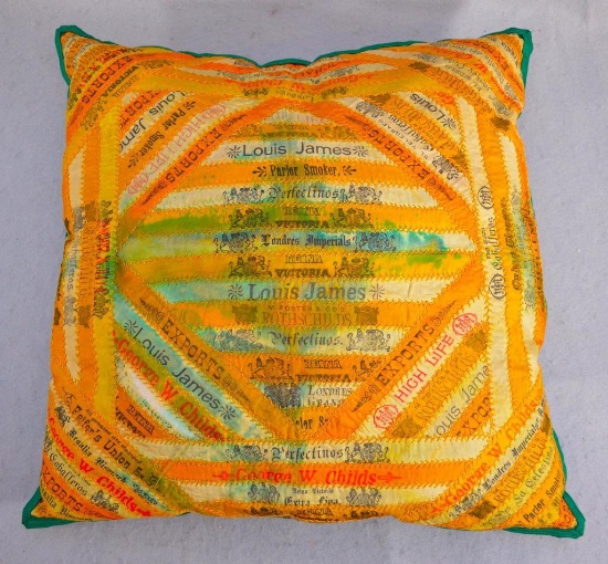Pillow Made Of Silk Antique Cigar Ribbons Plus Unfinished Cigar Ribbon Pillow Top