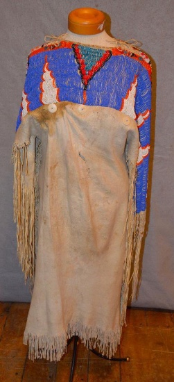 Native American Antique Beaded Leather Dress W/ Fringe