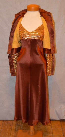 Emanon Sequined Party Dress & Jacket Circa 1960's, Tag Reads Size 11/12, 26" Waist