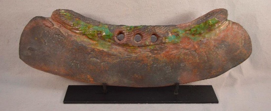 Tony Evans(american 1942-2009) 32" Decorative Pottery Raku In The Form Of Curved Blade Art, W/ Stand