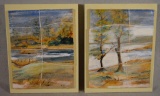 Delma Tayer 2-pc Mounted Ceramic Tile Art Signed