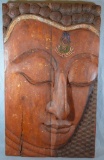 Wood Hand Carved Buddha W/ Glass Highlights