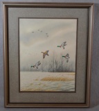 Ward Tollbom Watercolor Of Waterfowl, Signed, Framed & Matted Under Glass