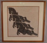 Framed Charcoal Drawing Of Horses