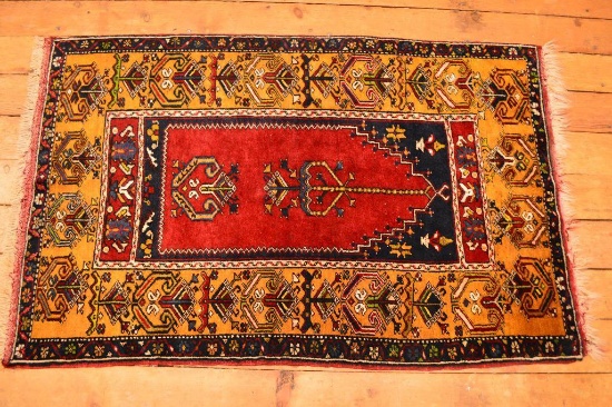 Hand Made Wool Prayer Rug , 3' X 4'8", See Photos For Detail And Condition