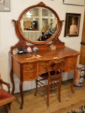 Bevelled Mirror Back Vanity W/ Clawfoot Cabriole Legs & Chair