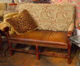 Leather Seat Upholstered Back Love Seat/bench