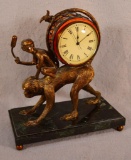 Maitland-smith Bronze Chimpanzee Clock W/ Marble Base