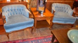 (2) Upholstered Low Back Blue Armchairs