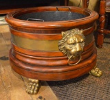 Henredon Firewood Holder W/ Brass Lion Heads & Feet