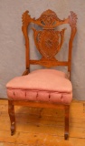 Oak Carved Back Upholstered Chair