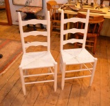 (2) Wooden Chairs W/ Caned Wicker Seats & Rabbit Ear Posts