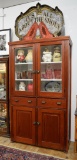 American Red Fir Kitchen Cabinet W/ Glass Front, Plate Rails & Brass Pulls