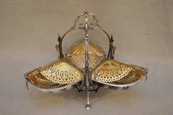 English Silver Plate Tri-fold Biscuit Warmer W/ Acanthus Leaf Pattern, Circa 1860