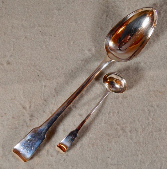 12" London England 1818-1819 George III Sterling Silver Stuffing Spoon & 6" Ladle