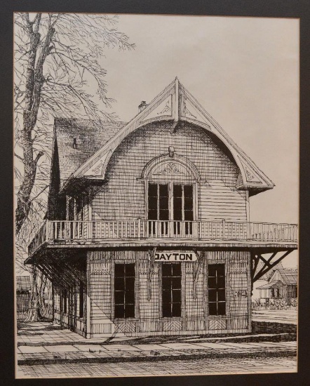 John Remmington "Dayton Depot", Ink Sketching Framed