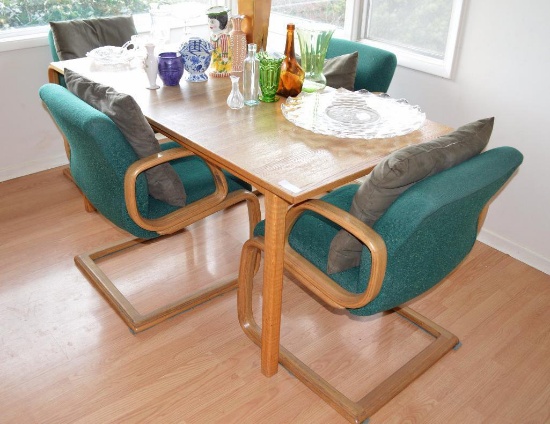 Custom 30" X 64" Oak Table By Denny Buet & (4) Alba Chairs, Circa 1990