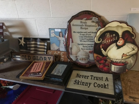 Assortment of signs and home Decore