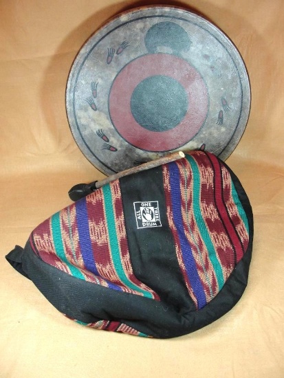 - BJ Quintana -"All One Tribe Drum" - Biting Bear Pattern 16" Diameter w/Stick & Bag