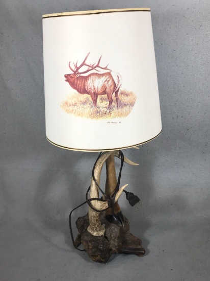 26 1/2" White Tailed Deer Lamp W/ Arbogast Bull Elk Shade