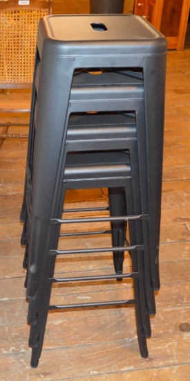(4) Satin Black Metal Stools 30-1/2"H