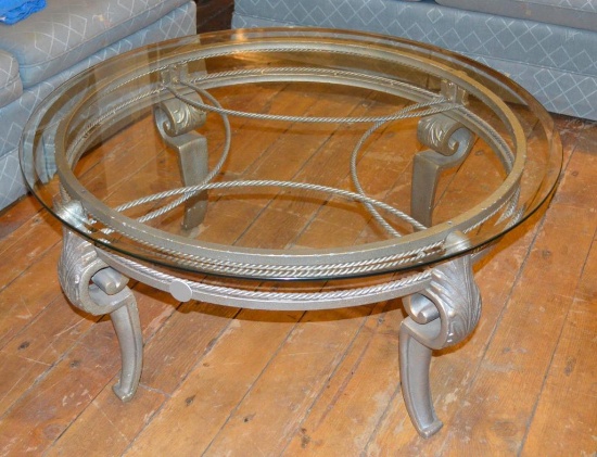 40" Round Beveled Glass Top Coffee Table