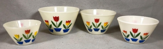 4-pc Vintage Floral Fire King Mixing Bowl Set