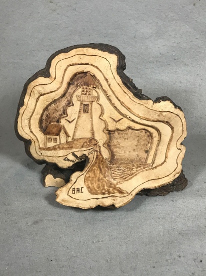 Light House Carved in Wood Ear Fungus signed B.A.C.