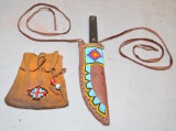 Beaded Leather Pouch and 5