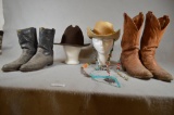 (1) Pair Sanders Co boy boots, (1)Pair Justin cowboy boots, and Resistol Hat, Decorated Straw Hat