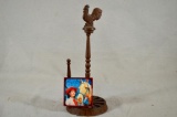 Vintage wrought iron paper towel holder and 4 piece cowgirl coaster set