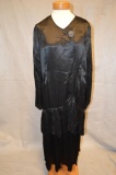 Black Satin Dress with Pleated Skirt