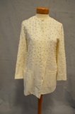 Women's Front Pocket Jacket - White with Faux Pearl Embellishments