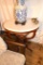 1920 Walnut Oval Marble Top Table on Casters