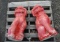 (2) Red concrete Foo dogs