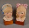 2 Cybis Figurines - Children's Heads on Wood Bases - Boy & Girl - 10