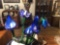 (6)Blue Blown Glass Flowers