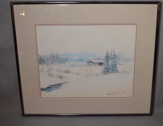 Clarence Basil - aka "Cuts The Rope" (American 1935-2000). Original Water Color Painting Of Winter