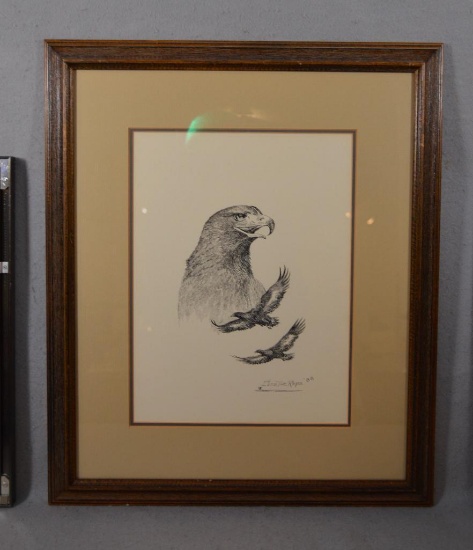 Clarence Basil- aka "Cuts The Rope"(American 1935-2000). Original Ink Sketch of Eagles