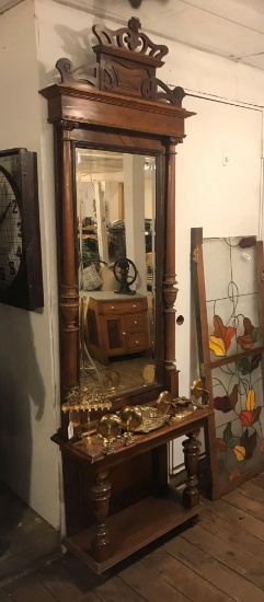 German Walnut Pier Mirror, late Biedermeier c1850