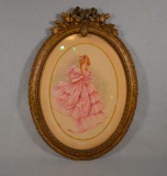 Framed Painting on Fabric - Pretty Lady in Pink Gown - 21